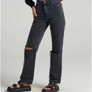 Rolla's Original Straight Jeans Stone Black‎ Womens Size 28 High-Rise Distressed